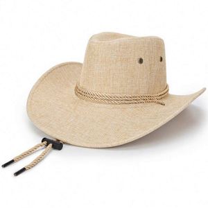 Spring and Summer Hard Large Brim Men's Linen Shade Western Bulk <b>Sunscreen</b> Sun Beach Hats Cowboy - Product Image 5