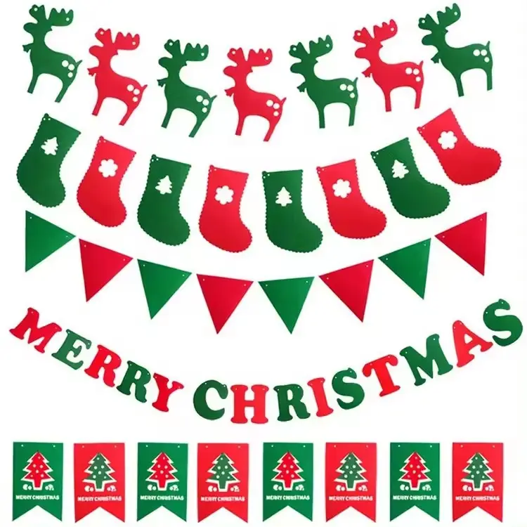 Diy Kerst Vlag Opknoping Sfeer Decoratie Vilt Kerstboom Hangers String Vlag Voor Verjaardagen Feest En Kerst