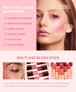 Stick de blush crème multi-usages vegan, logo personnalisé, nouvelle vente en gros, fini dewy, contour, blush stick monocolore, maquillage - Product Image 3