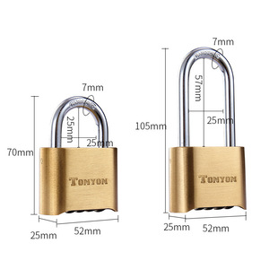 Brass Combination Padlock Large Size Extended Shackle Warehouse Gate <b>Lock</b> Rectangular Body Copper Material - Product Image 4