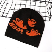 Bonnet en tricot jacquard fantôme d'Halloween personnalisé 100 % acrylique – Chapeau fantôme amusant pour fête d'Halloween, cosplay, festival, ambiance costumée