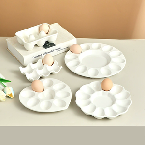 Bandeja Moderna Redonda de Cerámica Blanca con Forma Irregular para <span class=keywords><strong>Huevos</strong></span> Rellenos/Aperitivos, Ideal para Fiestas <span class=keywords><strong>en</strong></span> la Cocina y Almacenamiento <span class=keywords><strong>en</strong></span> <span class=keywords><strong>el</strong></span> Refrigerador - Product Image 1