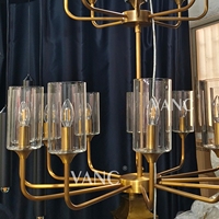 Lustre moderne à deux niveaux en laiton et verre transparent pour villa, salon, grande suspension rétro américaine style bougie pour escalier haut