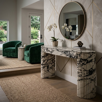 Table console moderne en marbre naturel sur mesure OEM avec design cannelé en pierre, taille personnalisée pour projets hôteliers, cuisines et commerces