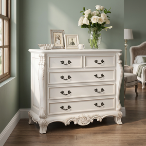 Luxury Antique French European Style Dresser Hand Carved <b>Chest</b> Drawer Solid White Mahogany MDF Hotel Apartment Bedroom <b>Storage</b> - Product Image 2