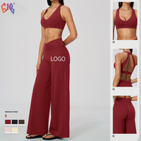 Ensemble de yoga décontracté pour femme : Soutien-gorge de sport, pantalon de yoga à jambe large, taille haute, effet push-up, séchage rapide, leggings évasés, tenue de sport