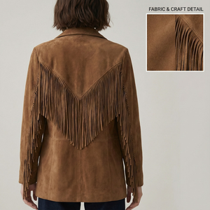<strong>Women</strong> Vintage Brown Faux Suede Fringe Jacket Western Cowgirl Style Long Sleeve Button Down Tassel Shacket Coat - Product Image 2