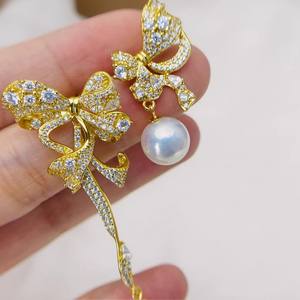 DIY Pearl Accessories S925 Silver Empty Tray with 8-15mm Round Beads <b>Fashion</b> <b>Drop</b> <b>Earrings</b> 22504DIY Accessory Collection - Product Image 3