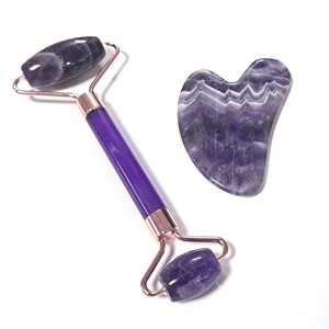 100% Natural Crystal Face Lifting Anti Puffiness Amethyst Face <b>Massager</b> Jade Roller and Gua Sha <b>Set</b> - Product Image 5