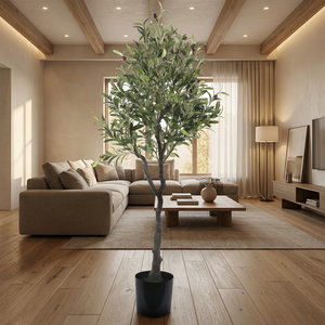 Albero di Ulivo Artificiale Realistico di Grandi Dimensioni 180-280 cm con Frutti Neri, Pianta Finta con Vaso per Decorazione Interna, Personalizzabile 5ft 6ft 8ft 9ft - Product Image 3
