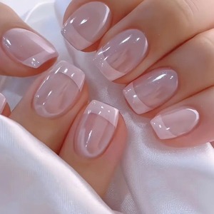 Drücken Sie auf Nägel Short Square Fake Glossy Full Cover Stick auf Nägeln Bling Pailletten Acryl nägel für Frauen Mädchen - Product Image 3