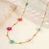 Kalung logam paduan manik-manik bunga Go2boho untuk wanita, perhiasan Choker Boho buatan tangan Dainty dengan rantai emas untuk hadiah liburan musim panas