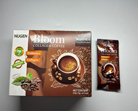 Café instantané minceur au chocolat, goût neutre, crème, amer, sucre, glutenine, collagène, poudre blanche, emballage en boîte