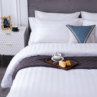 Ensemble de literie en coton 100% avec drap-housse et housse de couette à rayures de 3 cm pour hôtel, vente en gros