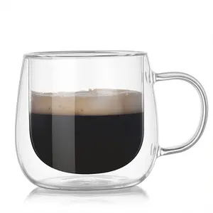 Groothandel Dubbele Muur Koffiemok Theekopjes Thermische Espresso Glazen Mond Blazen Borosilicaat Dubbele Wand Glazen Beker