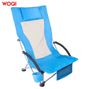 เก้าอี้ชายหาดพับได้ Woqi สีฟ้า สำหรับตั้งแคมป์กลางแจ้ง พนักพิงสูง พร้อมที่วางแก้วและช่องเก็บของด้านข้าง - Product Image 1