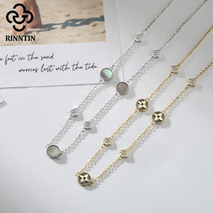 RINNTIN BGMN64 venta al por mayor S925 plata esterlina negro Shell 5A CZ trébol de cuatro hojas encanto gargantilla collar - Product Image 5