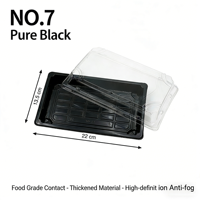 Barquette alimentaire noire de luxe japonaise jetable pour sushis avec couvercle transparent en PET, plateau d'emballage en plastique épaissi pour le sucre