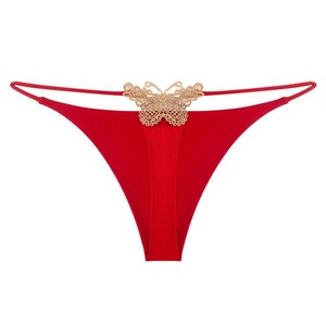 String sexy et séduisant brodé papillon pour le printemps/été, taille basse, double couche, fines bretelles, sans couture, pour femme - Product Image 2