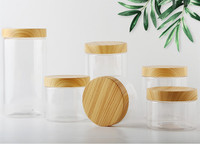 Keluaran baru kosong 30ml 50 ml 100 ml 4 oz 200 ml 8 oz 250 ml 300 ml 500 ml tutup kayu bambu bulat toples plastik bening buram