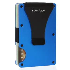 Portafoglio in alluminio minimalista Ultra sottile in metallo porta carte di blocco Anti RFID con fermasoldi servizio ODM e OEM
