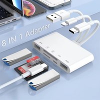 Lector de tarjetas 5 en 1 de tres cables, convertidor OTG multifunción, transmisión de alta velocidad, compatible con Iphone/Android/ipad