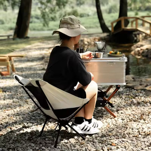 Chaise de camping pliante portable et respirante pour l'extérieur, chaise de plage anti-affaissement à pieds de grenouille, chaise de loisirs - Product Image 2