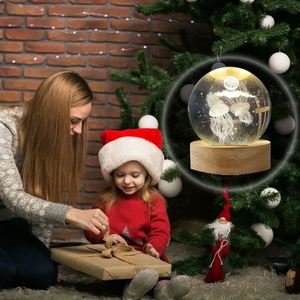 Colgantes de Bola de Cristal de Alta Calidad con Base de Madera Luminosa Circular, Pequeña Luz Nocturna de Moda, Venta al por Mayor, Tallado 3D en el Interior - Product Image 4