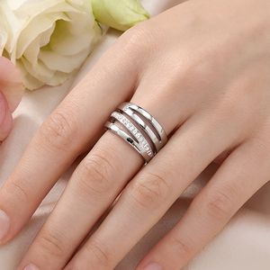 Women's Rhodium Plated Stainless Steel Eternity Band <b>Rings</b> With <b>Cubic</b> <b>Zirconia</b> Pave Setting Classic <b>Wedding</b> Engagement <b>Ring</b> - Product Image 2