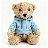 Ours en peluche doux avec sweat à capuche bleu clair et pantalon kaki, jouet en peluche personnalisé avec logo pour enfants, cadeau ours en peluche
