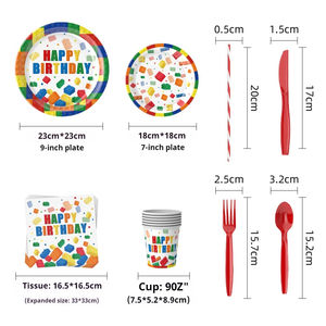 Vaisselle jetable à succès, assiettes en papier, serviettes, blocs <span class=keywords><strong>de</strong></span> construction et fournitures pour fêtes d'anniversaire - Product Image 3