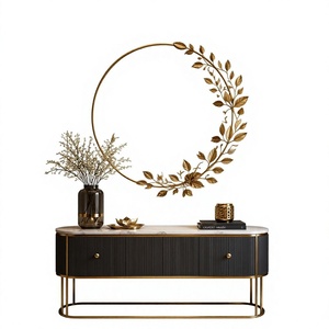 Modern Brass <b>Framed</b> Round Wall <b>Mirror</b> Art Deco Design 4mm Thick <b>Gold</b> Finish Eco-friendly No Electricity Required - Product Image 1