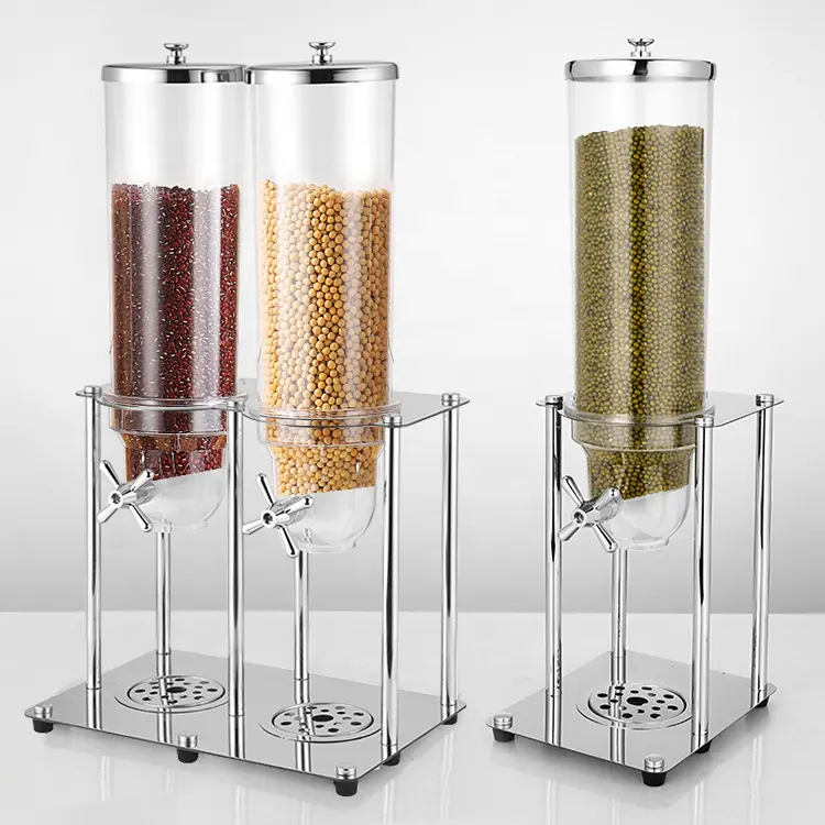 Dispenser di cereali per cereali secchi in metallo sfuso trasparente di alta qualità Dispenser di cereali per cereali in acciaio inossidabile