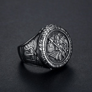 Anillo de Acero Inoxidable 316L Estilo Religioso San Miguel Arcángel, Anillos de Compromiso, Joyería Adecuada para Cazadores de Dragones - Product Image 4