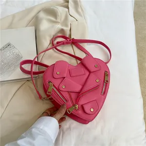 Wholesale heart shape T-shirt purses Luxury PU leather Zipper design Box Bags women shoulder handbags