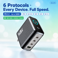 Chargeur GaN3 148W 3C1A avec écran LED, USB-C PD pour MacBook iPhone Samsung Galaxy, certifié CE FCC RoHS