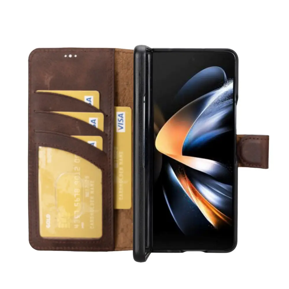 Schlanke Brieftaschen aus echtem Leder für Samsung Z Fold5 Seri, Telefon brieftasche mit Hüllen, luxuriöses stoß festes RFID-geschütztes Telefon gehäuse