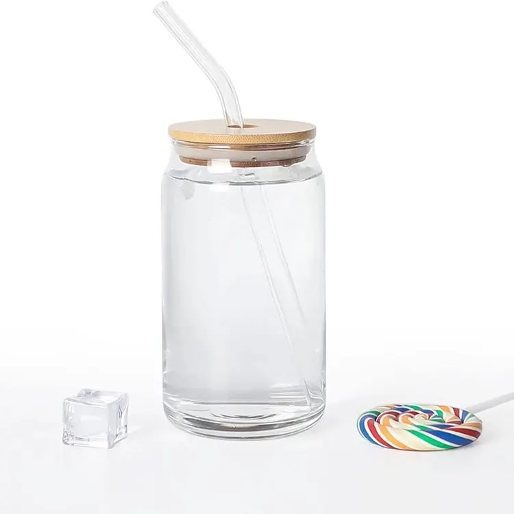 Verrerie de Soda personnalisée en verre glacé, tasse à café, gobelet à boisson, tasse à manger, verres à bière, canette en verre avec couvercle en bambou, paille, 16oz