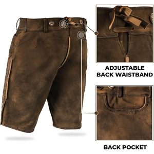 Lederhosen authentiques pour hommes, shorts en cuir véritable, tenues d'Oktoberfest, style traditionnel allemand, longueur courte, style daim marron - Product Image 4