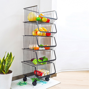 <span class=keywords><strong>Stackable</strong></span> Kim Loại Rau Trái Cây Thực Phẩm Lưu Trữ Nhà Bếp 3 Lớp 4 Lớp Dây Lưu Trữ Giỏ Với Bánh Xe - Product Image 2