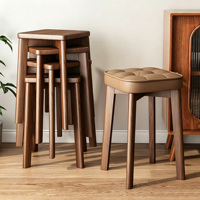 Tabouret empilable en bois massif avec coussin moelleux, banc de salle à manger peu encombrant pour la maison
