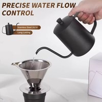 Cafetera de Acero Inoxidable 304, Tetera de Vertido con Boquilla Larga, Set para Preparar Café, 600 ml, para Uso Doméstico, Estilo Moderno y Elegante