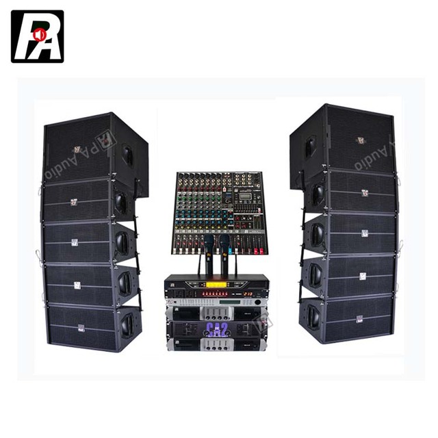 Q1 Professional Audio Line Array Speaker Set 8ohm Impedance with 2 Channel Wireless Microphone and Mixer Console