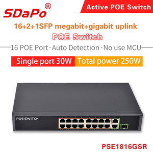 Sdapo pse1816gsr 250W Ethernet DC 48V 100-240V 16 + 2 + 1sfp MegaBit + Gigabit Uplink PoE chuyển đổi 16 cổng 150W hoặc 250W có thể chọn - Product Image 4