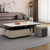 Table basse combinée convertible contemporaine extensible à hauteur réglable avec plateau en faux marbre, montage facile, légère
