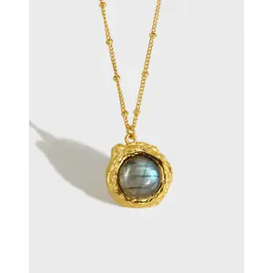 Wholesale Gold Plated Jewelry 925 Sterling Silver Labradorite gemstone necklace