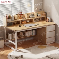 Bureau intégré moderne en bois blanc avec tiroirs de rangement, combinaison bibliothèque pour bureau à domicile, chambre d'étudiant