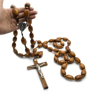 Pared de madera a rayas/Collar de Rosario de lápida crucifijos de madera catolicismo cuentas de oración religiosa Cruz Unisex Tropical nuevo bebé - Product Image 3