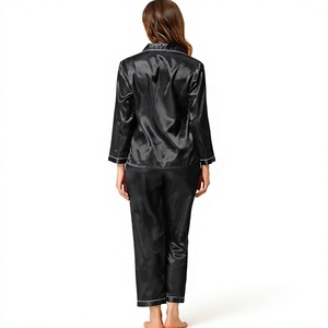 Ensemble de pyjama en satin respirant et léger pour femmes, avec boutons, taille élastique, manches longues, longueur intégrale, vêtements de nuit doux, motif uni - Product Image 6