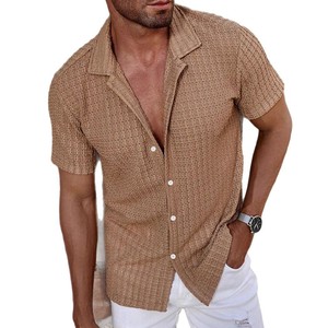 Chemises décontractées d'été pour hommes, chemises en tricot, manches courtes, chemise polo boutonnée - Product Image 5